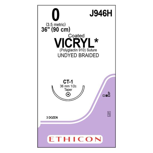 Suture 0 Polyglactin 910 CT-1 Vicryl Undyed 36